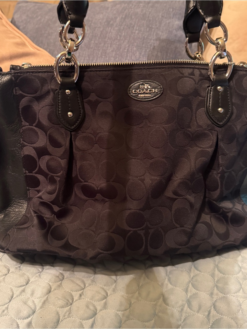 Coach Black Signature Shoulder Tote